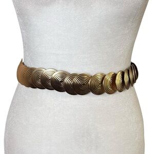 VTG 90s y2k Gold Tone Statement Belt Discs Concho Stretch One Size Metal Layered